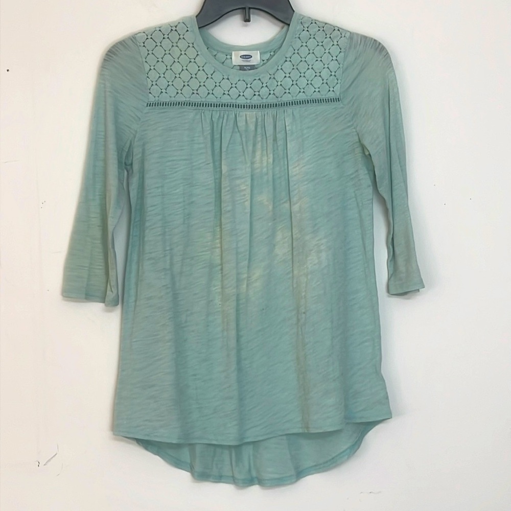 🌞 Old Navy distressed light green lace high low tunic girl XL